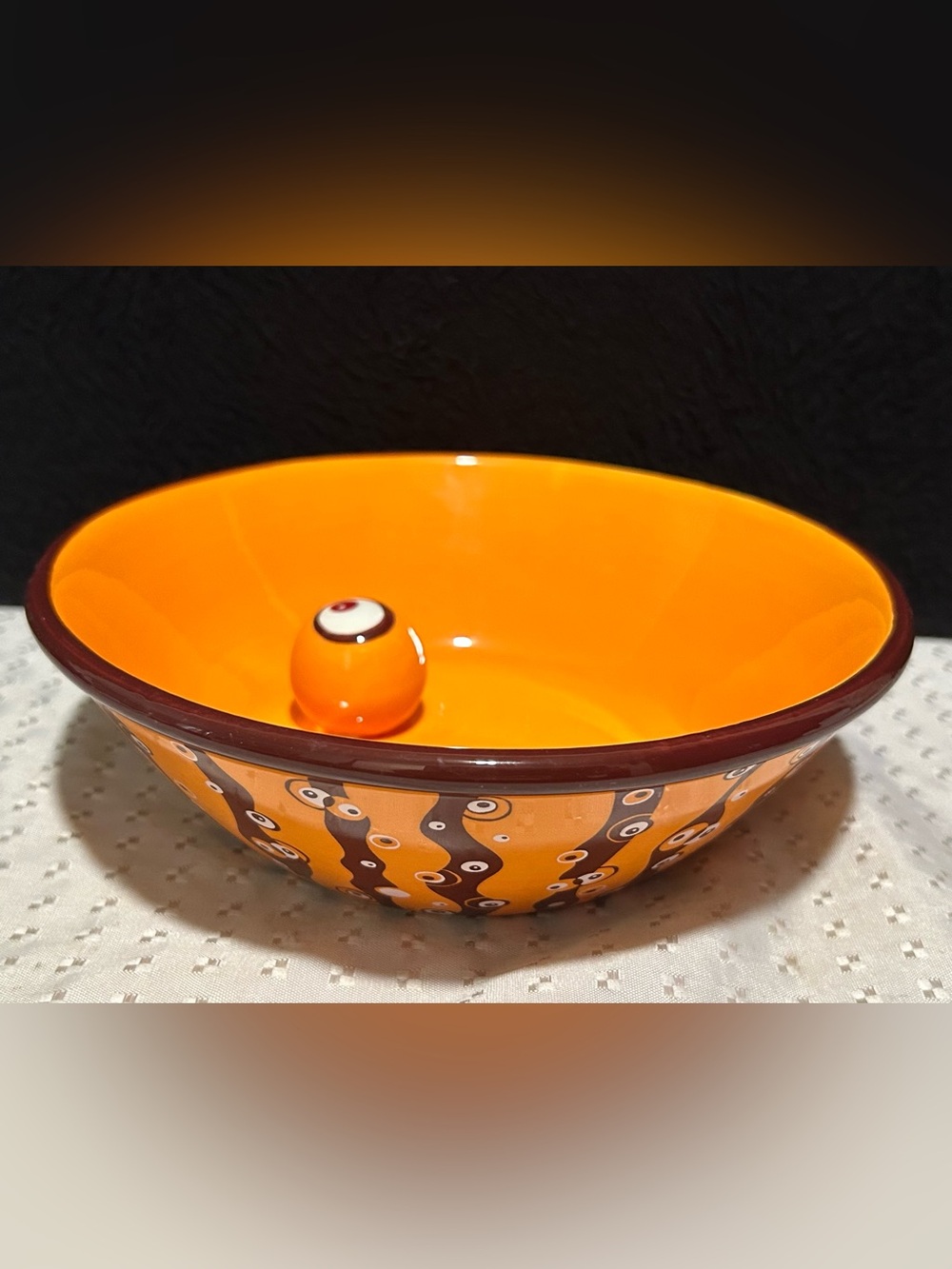 Starbucks Orange Eye Ball Bowl Candy Dish Halloween 2006 8.5" Spooky Surprise